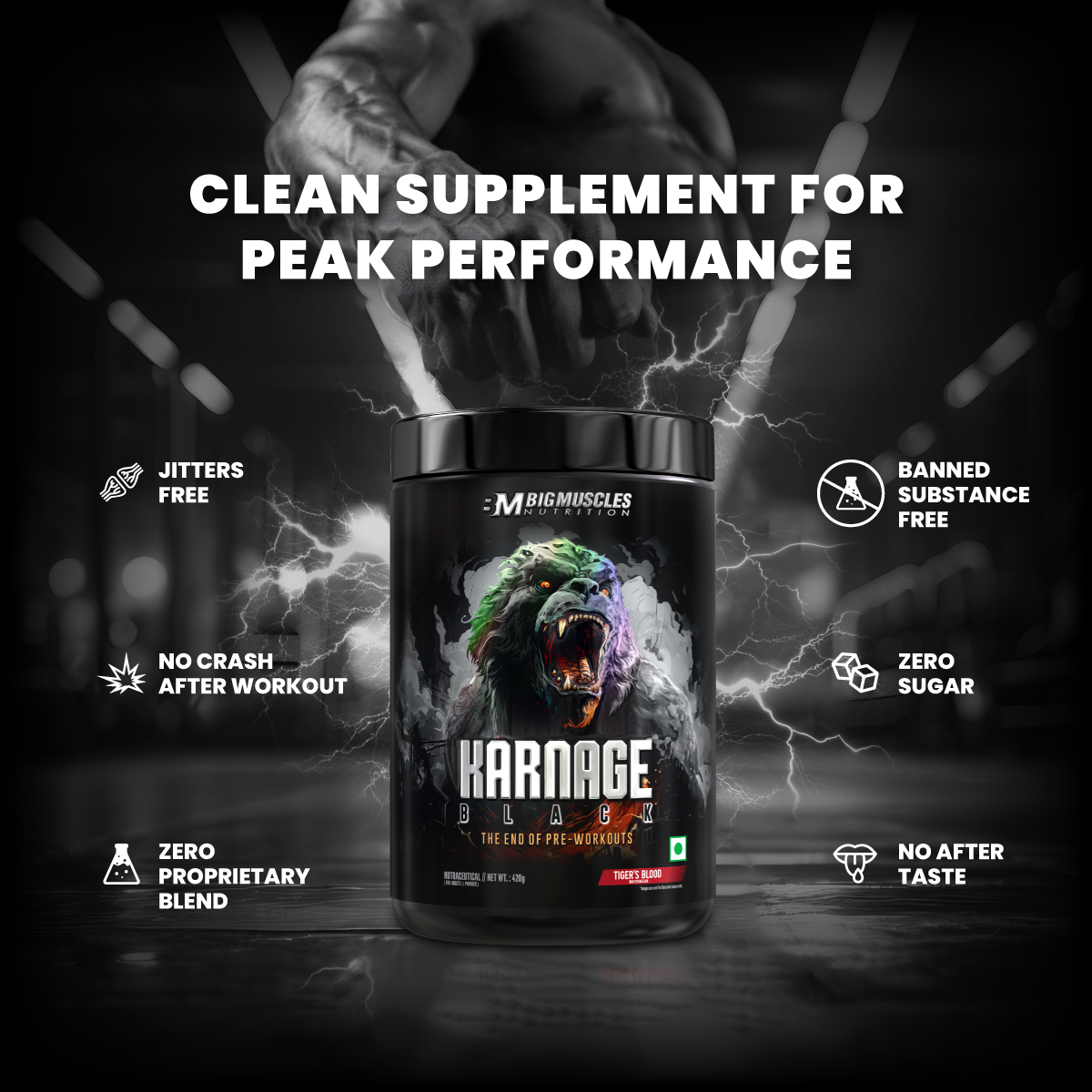 Best Pre-Workout Supplement in India - Karnage Black