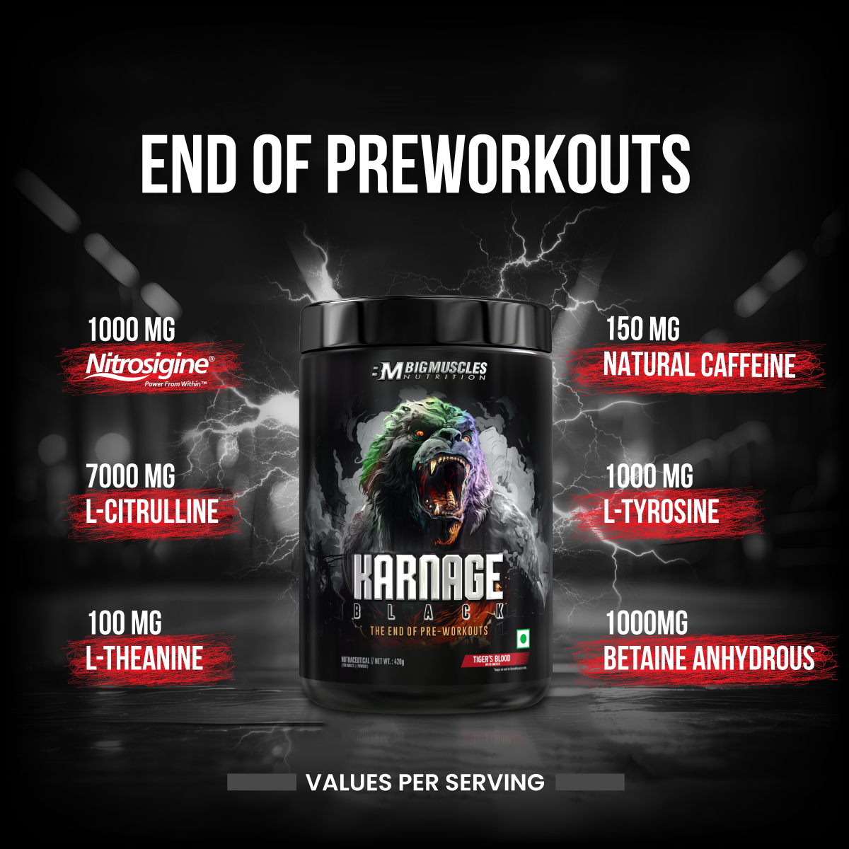 Best Pre-Workout Supplement in India - Karnage Black